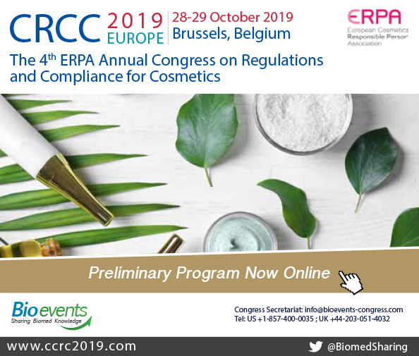 The 4th ERPA Annual Congress on Regulations and Compliance for Cosmetics (CRCC2019)